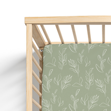 Load image into Gallery viewer, Organic Bamboo Cotton Blend Crib Sheet in Natural Oasis Willow