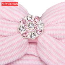 Load image into Gallery viewer, Modern Luxury Baby Girl Cotton Knit Striped Baby Caps With Big Bow For Baby Girls In Elegant Style