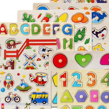 Load image into Gallery viewer, Kid Early Educational Table With Shapes of Vegetables and Animals Baby Hand Grasp Wooden Puzzle Toy Alphabet And Digit Learning Education Child Wood Toy