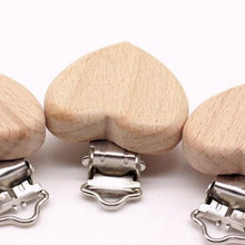 Load image into Gallery viewer, Modern Wood Naural Nipple Chain Accessories BPA Free Cute Modelling Beech Pacifier Clip Small Elephant Heart-shaped Holder for Pacifier