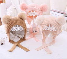 Load image into Gallery viewer, Handmade Modern Trend Winter Christmas Knitted Baby Hat Cute Double Pompom Infant Baby Boy Girl Cap Ear Protection Hats Kids Children Cap