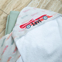 Load image into Gallery viewer, Zoomies Race Car Hooded Baby Towel