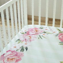 Load image into Gallery viewer, Jersey Knit Polyester Bedding Set in Pinstripes and Peonies