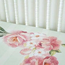 Load image into Gallery viewer, Jersey Knit Polyester Bedding Set in Pinstripes and Peonies