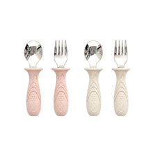 Load image into Gallery viewer, Stainless Steel Self Feeding Utensil Set of 4 (Butter Yellow & Baby Blue)