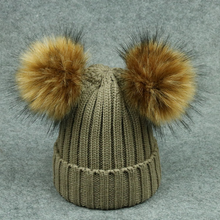Load image into Gallery viewer, Modern Trend Children's Winter Toddler Baby Kids hat Cap With Two Double Pompom Ears Funny Hat
