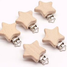 Load image into Gallery viewer, Modern Wood Naural Nipple Chain Accessories BPA Free Cute Modelling Beech Pacifier Clip Small Elephant Heart-shaped Holder for Pacifier
