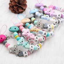 Load image into Gallery viewer, Modern Handmade Personalized Name Baby Pacifier Clips Silicone Pacifier Chain Wood Pacifier Holders For Pacifier For Baby Kids
