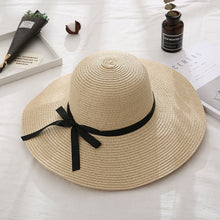 Load image into Gallery viewer, Summer Cap Black Ribbon Decorate Wavy Straw Hat For Girls Hat Kids Sun Cap Baby Beach Hats for Girls