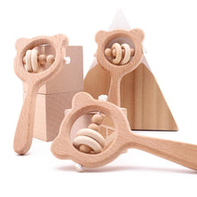 Load image into Gallery viewer, Modern Wooden Rattle Beech Bear Hand Teething Wooden Ring Baby Rattles Play Educational Toys For Kids
