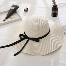 Load image into Gallery viewer, Summer Cap Black Ribbon Decorate Wavy Straw Hat For Girls Hat Kids Sun Cap Baby Beach Hats for Girls
