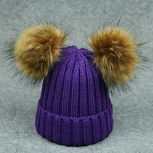 Load image into Gallery viewer, Modern Trend Children's Winter Toddler Baby Kids hat Cap With Two Double Pompom Ears Funny Hat