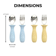 Load image into Gallery viewer, Stainless Steel Self Feeding Utensil Set of 4 (Butter Yellow & Baby Blue)