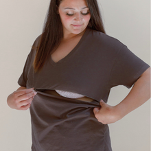 Load image into Gallery viewer, FINAL SALE V-Neck Full Zip Breastfeeding Tee - Gray