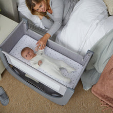 Load image into Gallery viewer, Shnuggle Air Lite Bedside Bassinet | Infant Crib | Height Adjustable Baby Bed with Mattress + 1 Waterproof + 2 White Sheets