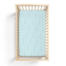 Load image into Gallery viewer, Jersey Knit Polyester Crib Sheet in Tranquil Skies