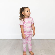 Load image into Gallery viewer, Pink Short Sleeve Ruffle Triceratops Sleep Set
