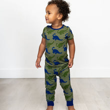 Load image into Gallery viewer, Bamboo Short Sleeve Pajama Set with a Green Dinosaur Print