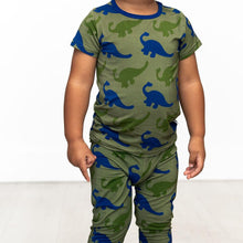 Load image into Gallery viewer, Bamboo Short Sleeve Pajama Set with a Green Dinosaur Print