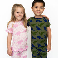 Load image into Gallery viewer, Pink Short Sleeve Ruffle Triceratops Sleep Set