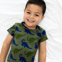 Load image into Gallery viewer, Bamboo Short Sleeve Pajama Set with a Green Dinosaur Print
