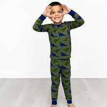 Load image into Gallery viewer, Bamboo Long Sleeve Pajama Set with a Green Dinosaur Print