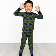 Load image into Gallery viewer, Bamboo Long Sleeve Pajama Set with a Green Dinosaur Print