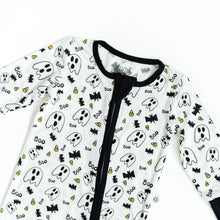 Load image into Gallery viewer, Black Trim Halloween Zip Onesie