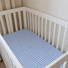Load image into Gallery viewer, Blue White Gingham Crib Sheet