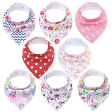 Load image into Gallery viewer, 8PCS/SET Comfortable Colorful 100% Organic Cotton Adjustable Snaps Bandana Saliva Bibs For Baby Boys & Girls Kids
