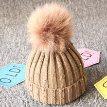 Load image into Gallery viewer, Fashion TrendBaby Girls Lovely Winter Warm Fur kintted Pompom Beanies Cap For Winter In Elegant Style