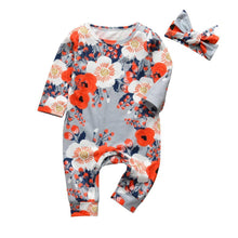 Load image into Gallery viewer, Newborn Clothes Baby Girls Romper Hearts Print Cotton Long Sleeve Jumpsuit and Headband Set