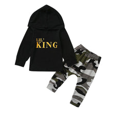 Load image into Gallery viewer, Baby Boy Letter Hoodie T-Shirt Tops and Camo Pants Outfits In Modern New Printed Style For Kids