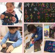 Load image into Gallery viewer, Magic Rainbow Color Scratch Art Paper Card Set With Graffiti Stencil Drawing Board Stick Art Painting Educational Toys