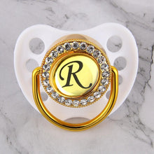 Load image into Gallery viewer, Luxury Glam Crystal White Bling Pacifier 26 Initial Letters Available Handmade Rhinestones Baby Pacifier For Baby