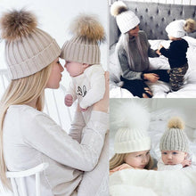 Load image into Gallery viewer, Infant Baby Boy Girl & Mom Winter Knit Warm Soft Beanie Hat Hairball Cap for Adult Children Family Matching Caps Hats