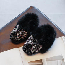 Load image into Gallery viewer, Fashion Winter Crystal Bling Baby Girls Flat Shoes Fur Warm Kids Party Bow Toddler Children Princess Shoes