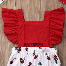 Load image into Gallery viewer, Newborn Baby Girl Clothes Ruffle Backless Cherry Romper Headband Outfit Baby Girl Summer Clothes In Modern New Style