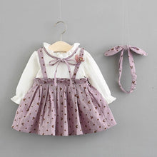 Load image into Gallery viewer, Modern New Baby Girl Dress Cotton Print Bow Princess Dress With Baby Headbands 2pcs Clothes Set With Bow