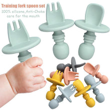 Load image into Gallery viewer, Big Baby Feeding Unique Spoon And Fork Set Soft Silicone Feeding Flatware Safe Training Spoon For Baby Girls And Boys