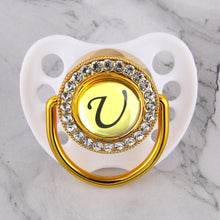 Load image into Gallery viewer, Luxury Glam Crystal White Bling Pacifier 26 Initial Letters Available Handmade Rhinestones Baby Pacifier For Baby