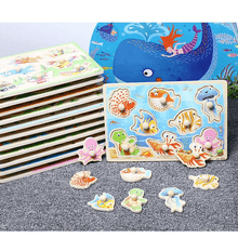 Load image into Gallery viewer, New Hand Grab Board Wooden Puzzle Toys for Children Cartoon Animal Fruit Kids Baby Early Educational Learning Toy