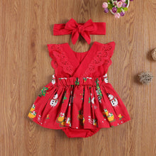 Load image into Gallery viewer, 0-24M Baby Girls Romper Dress Lace Short Sleeve Cartoon Print Jumpsuits Headband Unique Design
