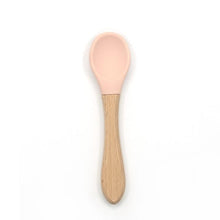 Load image into Gallery viewer, 2PCS Bamboo Training Spoons Organic Soft Baby Feeding Silicone Tip Spoon Scoop Easy Grip Handle Toddlers Infant Gifts For Parents And Baby Boys Or Girls
