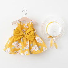 Load image into Gallery viewer, Luxury Modern Elegant Summer Bow Print Dress With Hat 2 piece Baby Clothes Suits Newborn Toddler Dress