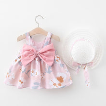 Load image into Gallery viewer, Luxury Modern Elegant Summer Bow Print Dress With Hat 2 piece Baby Clothes Suits Newborn Toddler Dress