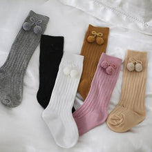Load image into Gallery viewer, Luxury Modern Autumn Winter Baby Children Cherry Hair Ball Knee High Socks. Kid Cherry Knitted Sock For Kids