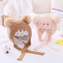 Load image into Gallery viewer, Handmade Modern Trend Winter Christmas Knitted Baby Hat Cute Double Pompom Infant Baby Boy Girl Cap Ear Protection Hats Kids Children Cap