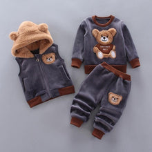 Load image into Gallery viewer, Modern Fashion Cotton Thick Warm Casual Hooded Sweater Cartoon Cute Bear Three-piece Suit For Baby Boy & Girl
