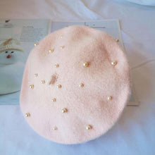 Load image into Gallery viewer, Modern Art Wool Baby Hat with Pearls Cat Candy Color Retro Baby Girl Cap Kids Beret Hats for Girls